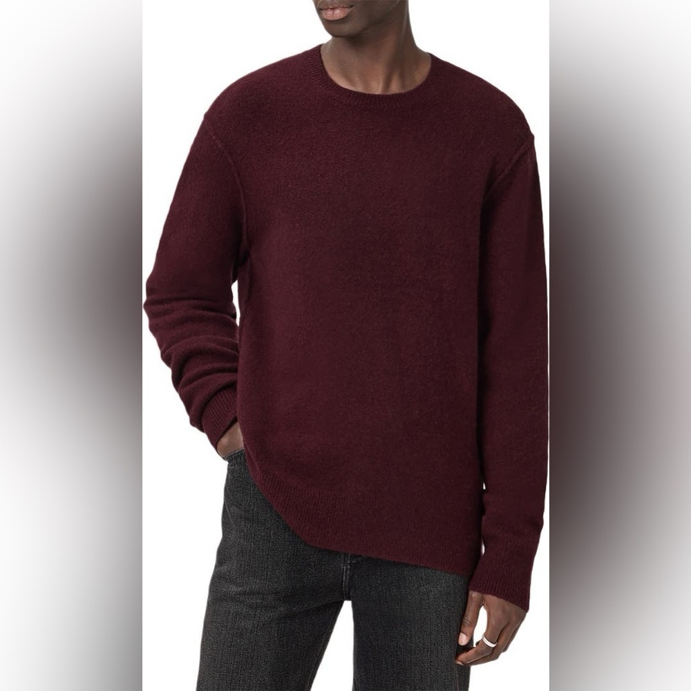All Saints Men’s Patern Wool Crewneck Sweater in Tinted Red Size Medium